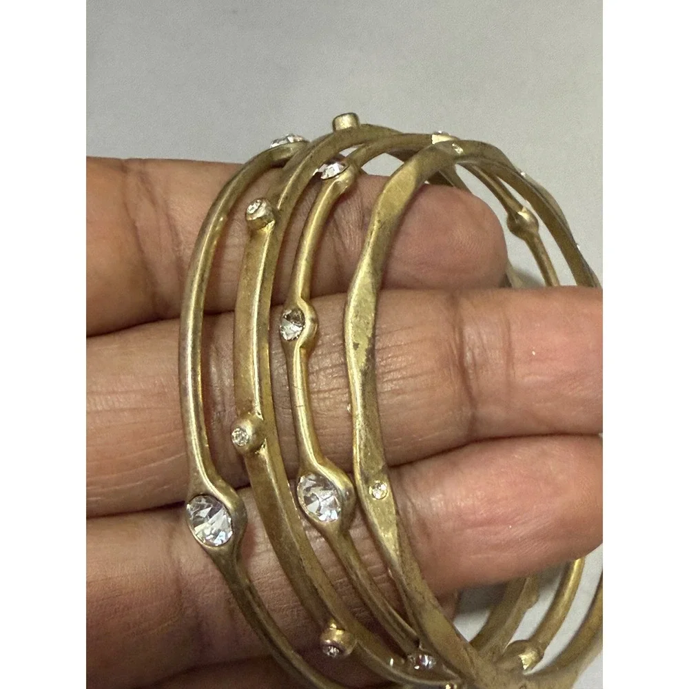 Lia Sophia Bangle Bracelet Set of 4 Bangles Matt Gold Tone Rhinestones Stackable
